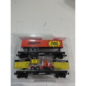 NIP Menards 279-5573 O Gauge Model Railroad Schneider Tractor Trailer BNSF Flat